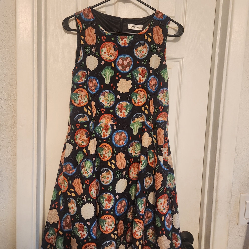 Stylish Black Midi Dress with Vibrant Patterns